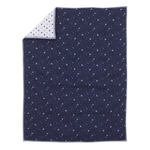 3 Piece Crib Bedding Set - Navy, Grey and White - Comforter, Fitted Crib Sheet and Dust Ruffle - Image 2