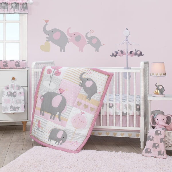 3-Piece Crib Bedding Set - Pink, Gray, White, Animals