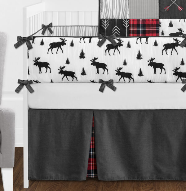 Black and Red Woodland Plaid and Arrow Rustic Patch Baby Boy Crib Bedding Set without Bumper - 11 pieces - Image 2