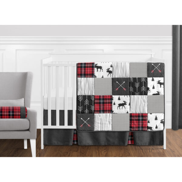 Black and Red Woodland Plaid and Arrow Rustic Patch Baby Boy Crib Bedding Set without Bumper - 11 pieces